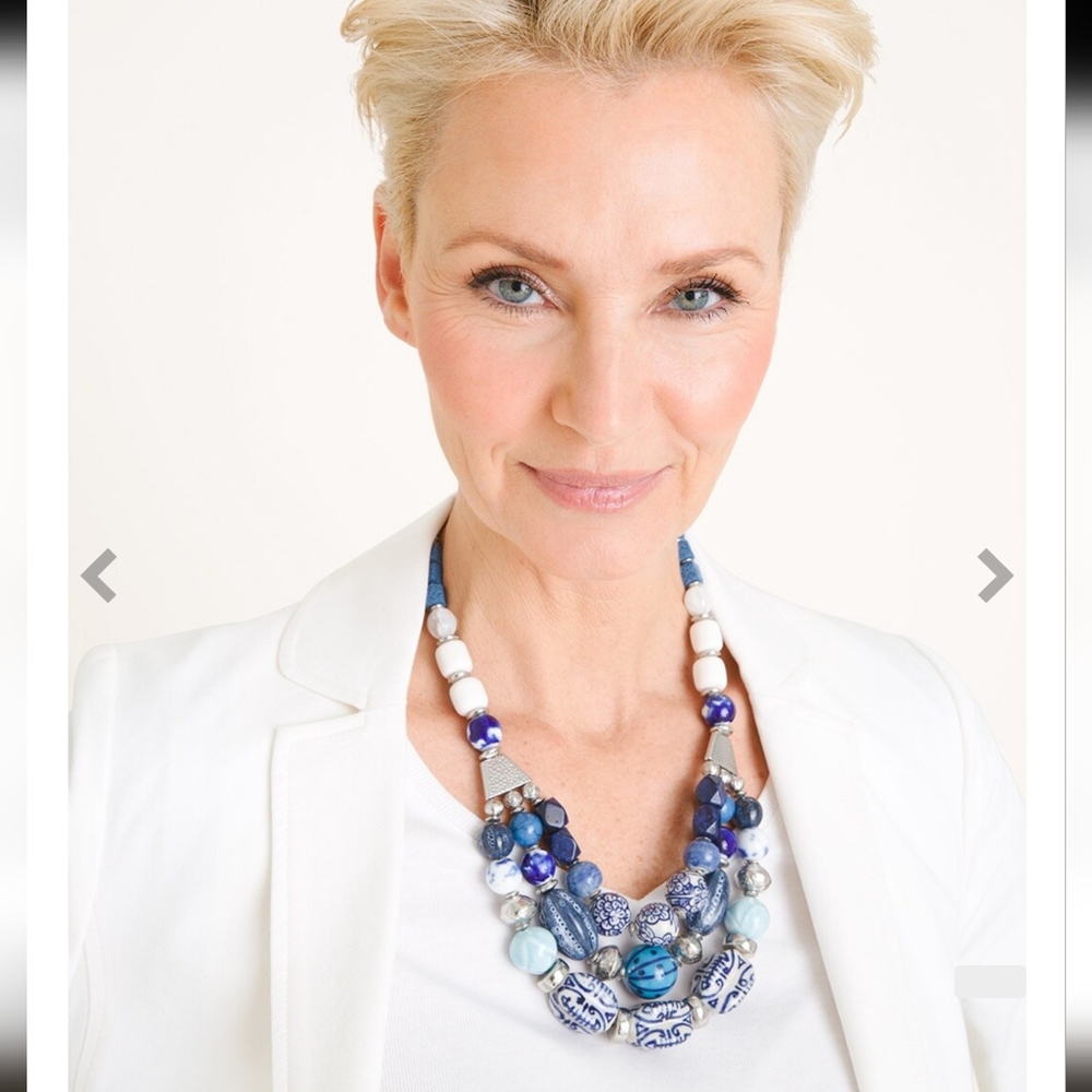 Handcrafted Blue Bead Statement Necklace - Picture 13 of 13